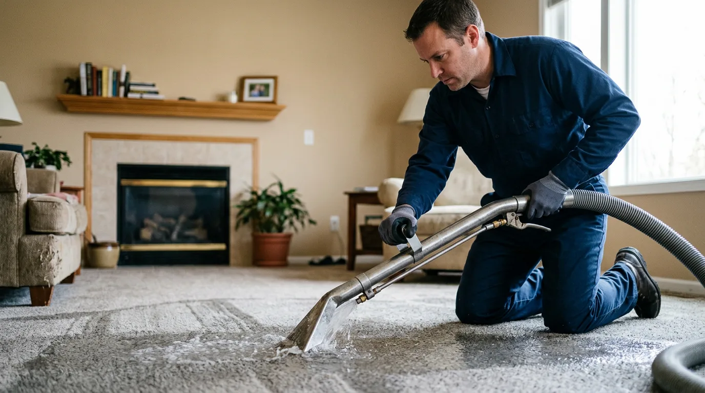 Water damage restoration technician working near Evansville, AR